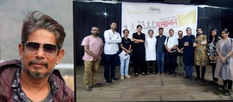 পালাকার-এর নতুন কমিটির সঙ্গে প্রতিষ্ঠাতা আমিনুর রহমান মুকুল