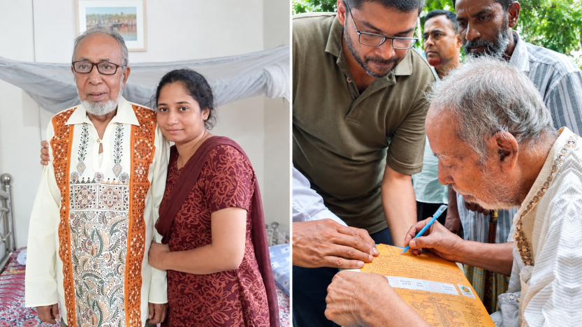 ছেলে জ্যোতি এবং ছেলের বউ লিজার সঙ্গে পাবনার শামসুল আলম টুনু